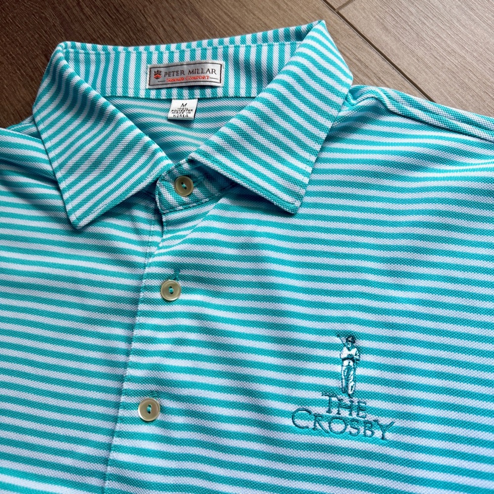 Peter Millar Summer Comfort The Crosby Green White Stripe Polo Shirt Men Large - Picture 4 of 8